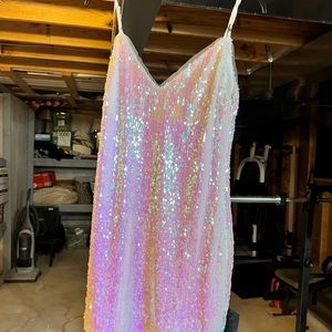 White sequin, spaghetti straps